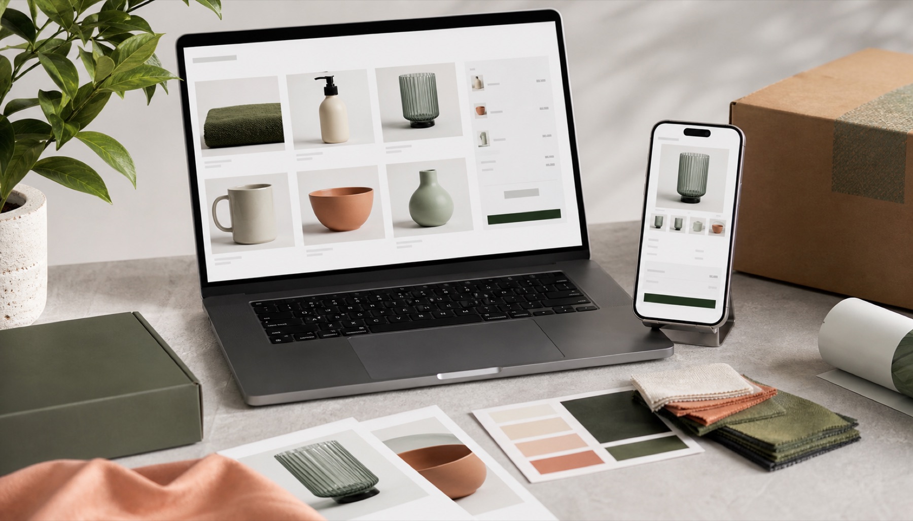 Strategische E-Commerce-Gestaltung mit Produktpräsentation und Checkout-Konzept